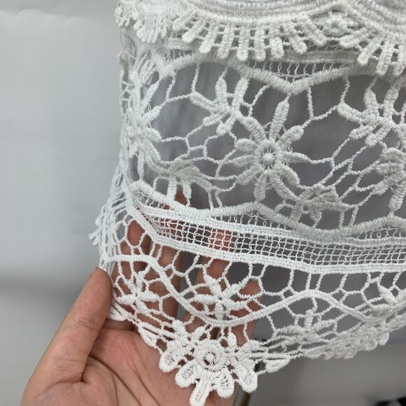 Ariat Crochet Shirt Womens S Small White Scoop Neck Cap Sleeve Open Stitch Top - Picture 4 of 13